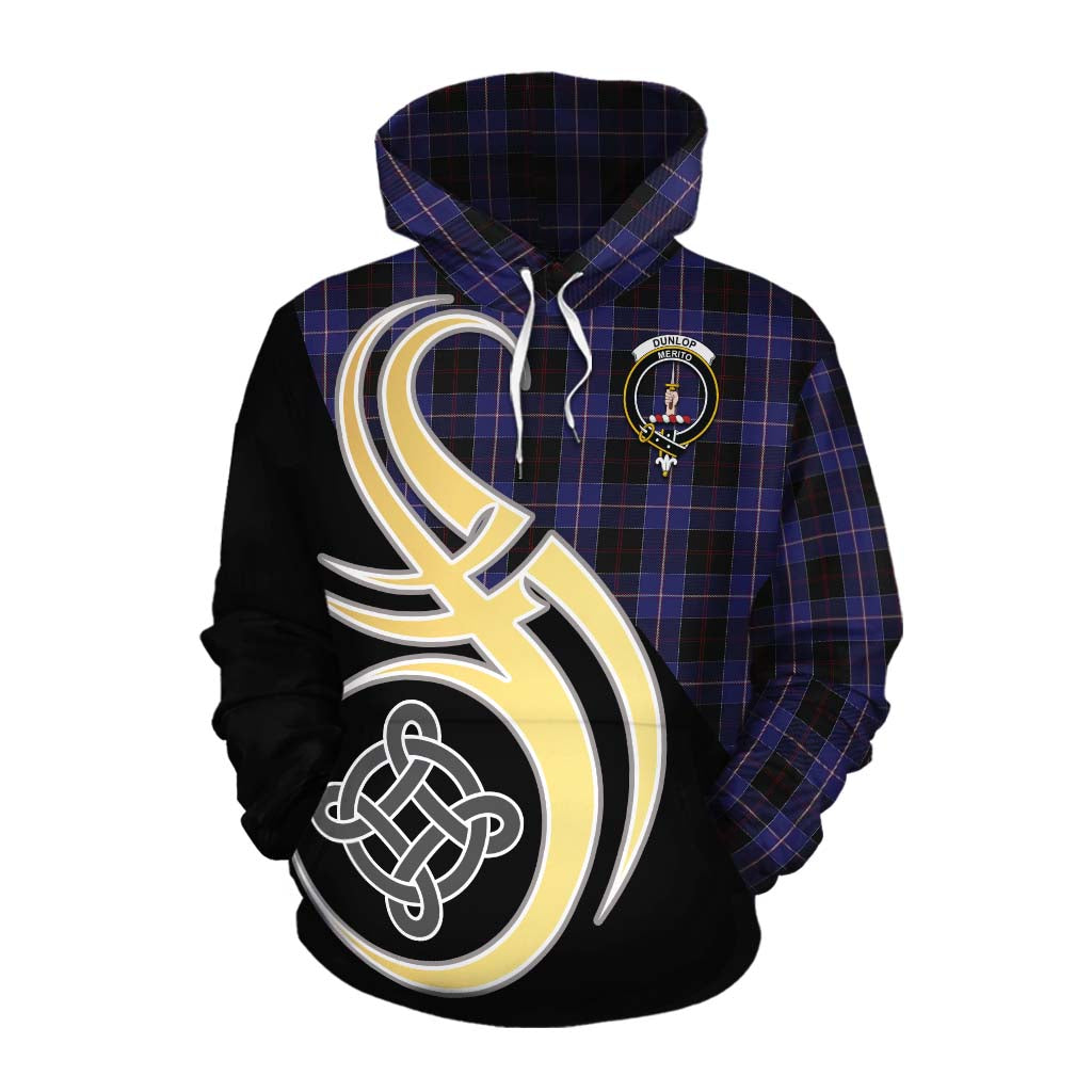 Tartan Vibes Clothing Dunlop Tartan Cotton Hoodie with Family Crest and Celtic Symbol Style