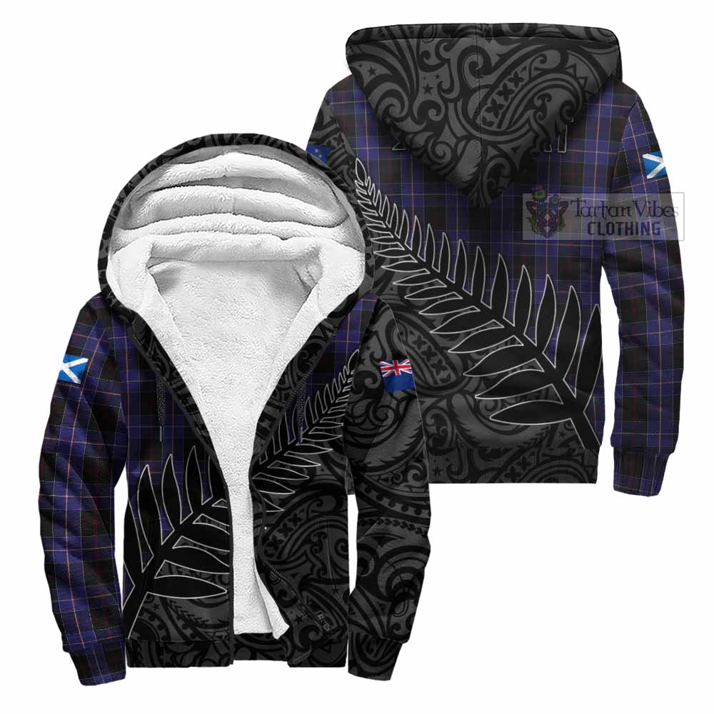 Tartan Vibes Clothing Dunlop Crest Tartan Sherpa Hoodie with New Zealand Silver Fern Half Style