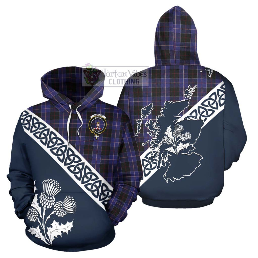 Tartan Vibes Clothing Dunlop Tartan Hoodie Featuring Thistle and Scotland Map