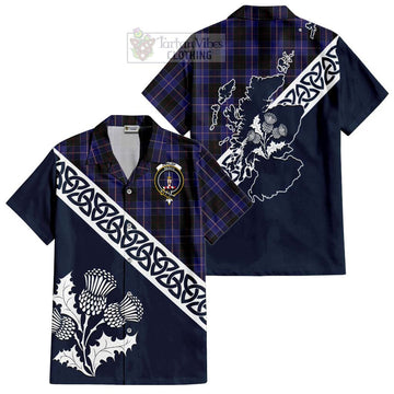 Dunlop Tartan Short Sleeve Button Shirt Featuring Thistle and Scotland Map