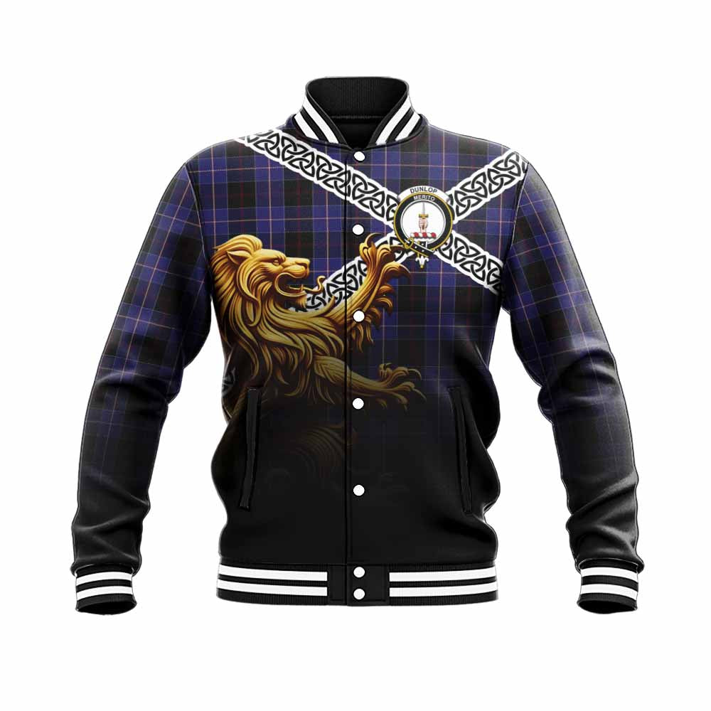 Dunlop Crest Tartan Baseball Jacket with Golden Lion Emblem Celtic Style Unisex - Tartan Vibes Clothing