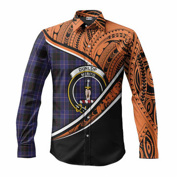 Dunlop Crest Tartan Long Sleeve Button Shirt with Polynesian Vibes Style - Orange Version