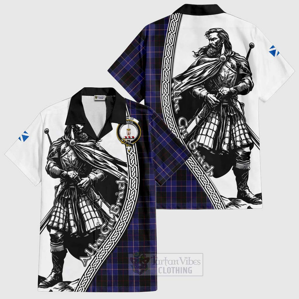 Tartan Vibes Clothing Dunlop Tartan Clan Crest Short Sleeve Button Shirt with Highlander Warrior Celtic Style