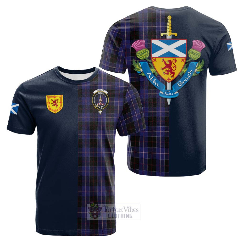 Tartan Vibes Clothing Dunlop Tartan Cotton T-shirt with Scottish Lion Royal Arm Half Style