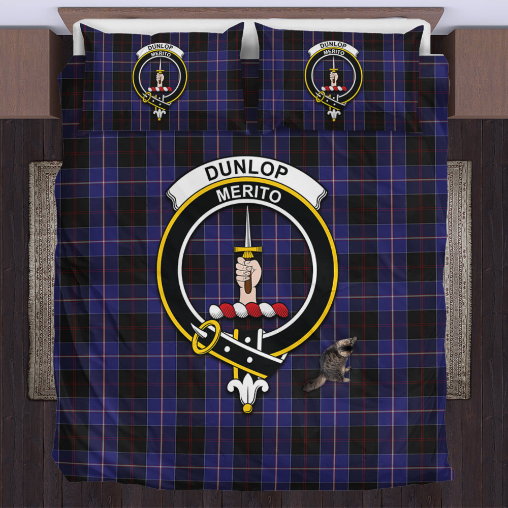 Dunlop Tartan Bedding Set with Family Crest US Bedding Set - Tartan Vibes Clothing