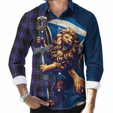 Dunlop Tartan Family Crest Long Sleeve Button Shirt with Scottish Majestic Lion