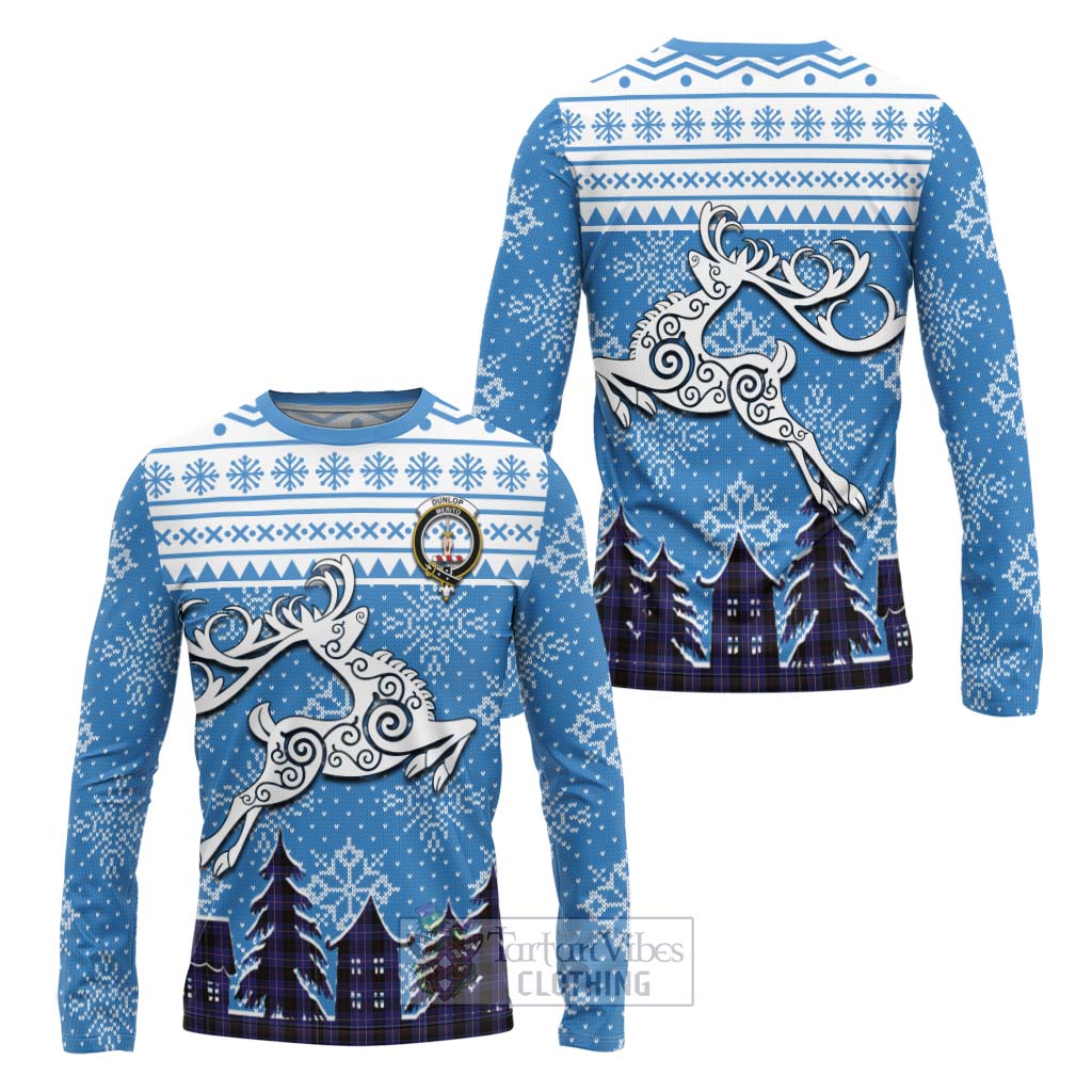 Tartan Vibes Clothing Dunlop Clan Christmas Long Sleeve T-Shirt Celtic Reindeer Style