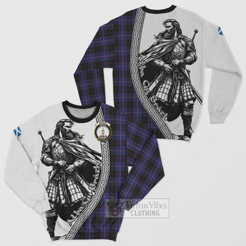 Dunlop Tartan Clan Crest Sweatshirt with Highlander Warrior Celtic Style