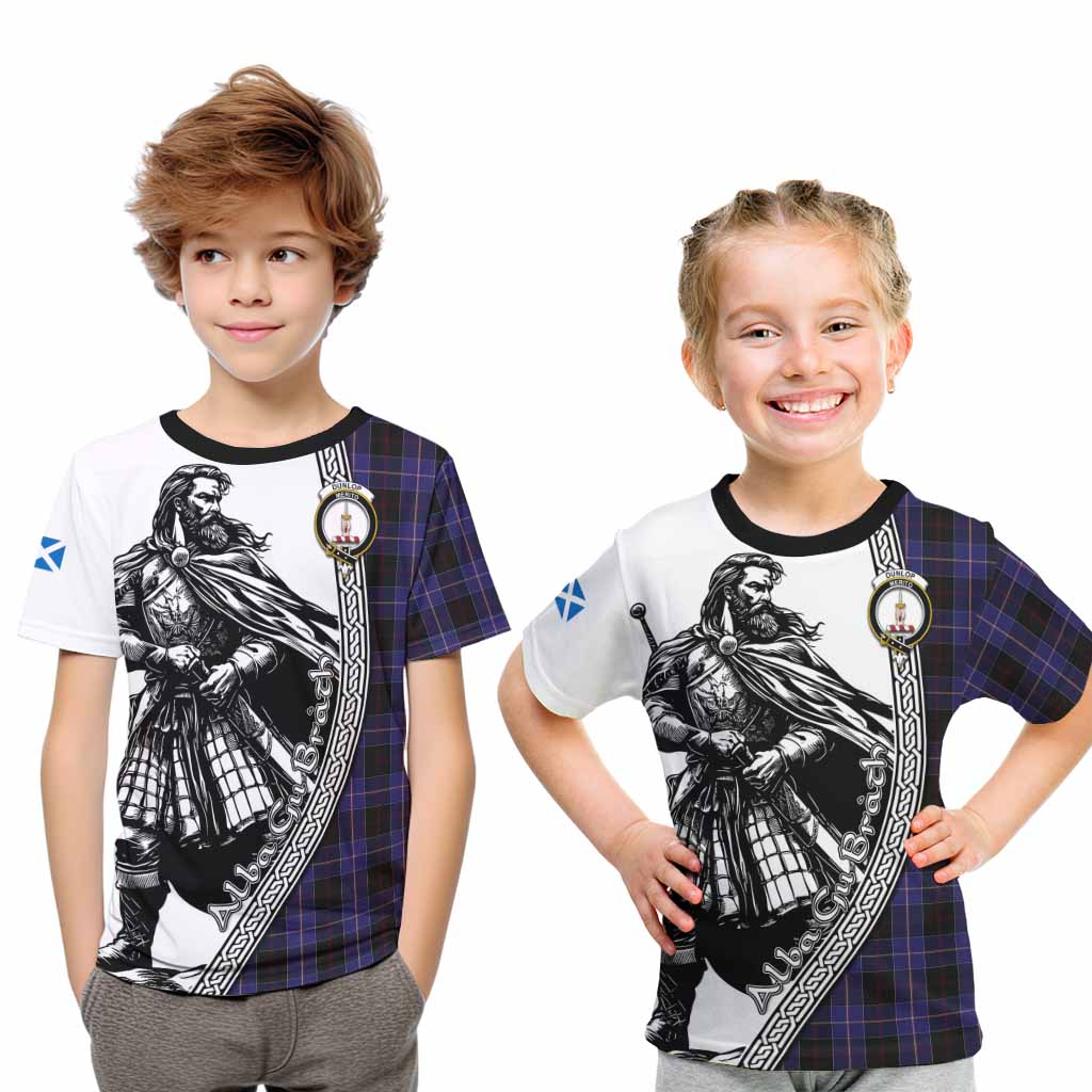 Dunlop Tartan Clan Crest Kid T-Shirt with Highlander Warrior Celtic Style