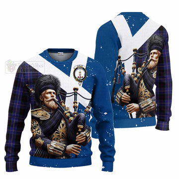 Dunlop Tartan Knitted Sweater with Family Crest Scottish Bagpiper Vibes