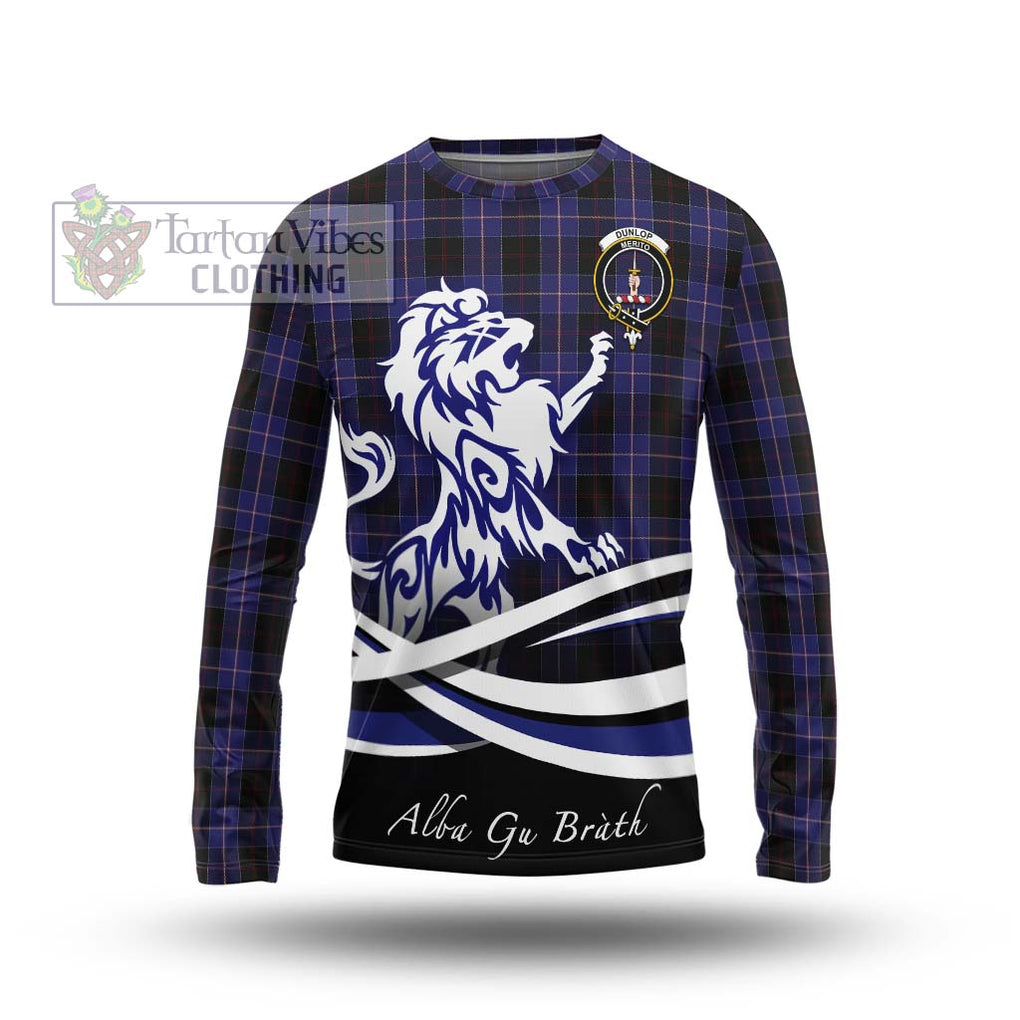 Dunlop Tartan Long Sleeve T-Shirt with Alba Gu Brath Regal Lion Emblem Unisex - Tartanvibesclothing Shop