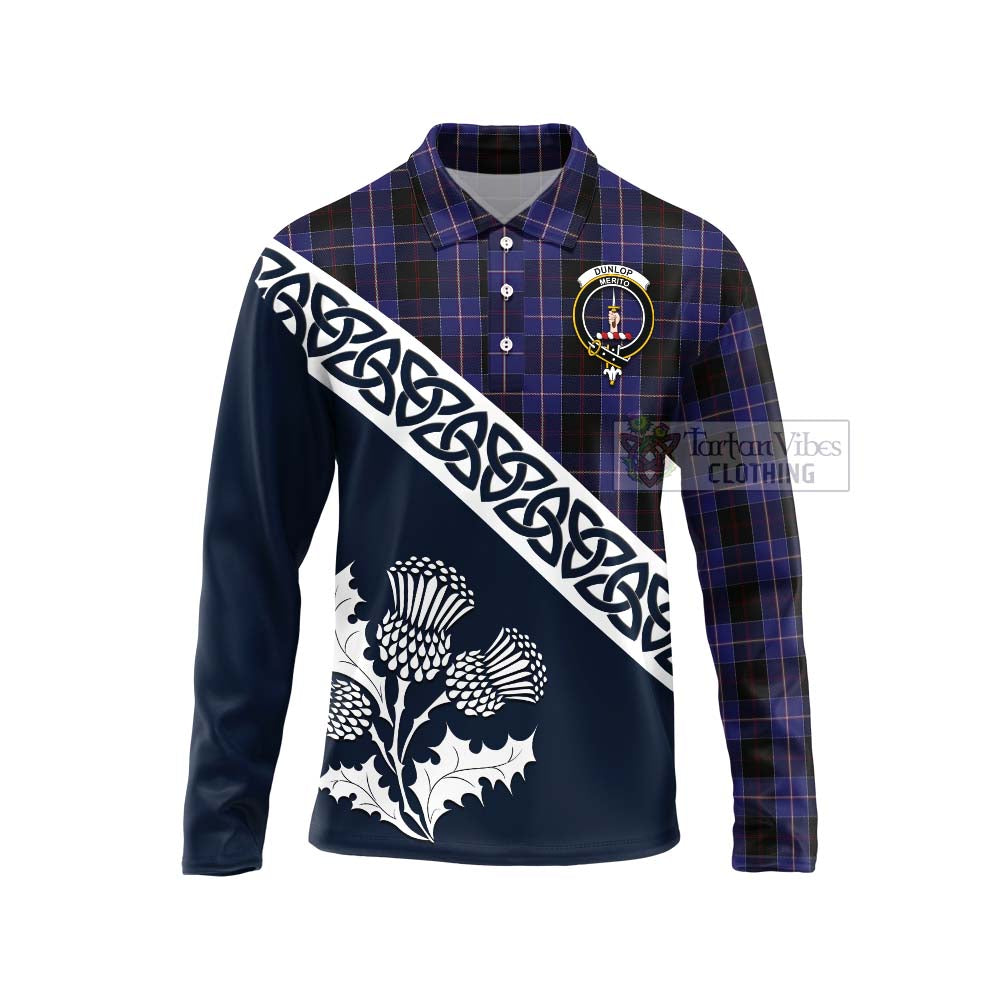 Tartan Vibes Clothing Dunlop Tartan Long Sleeve Polo Shirt Featuring Thistle and Scotland Map