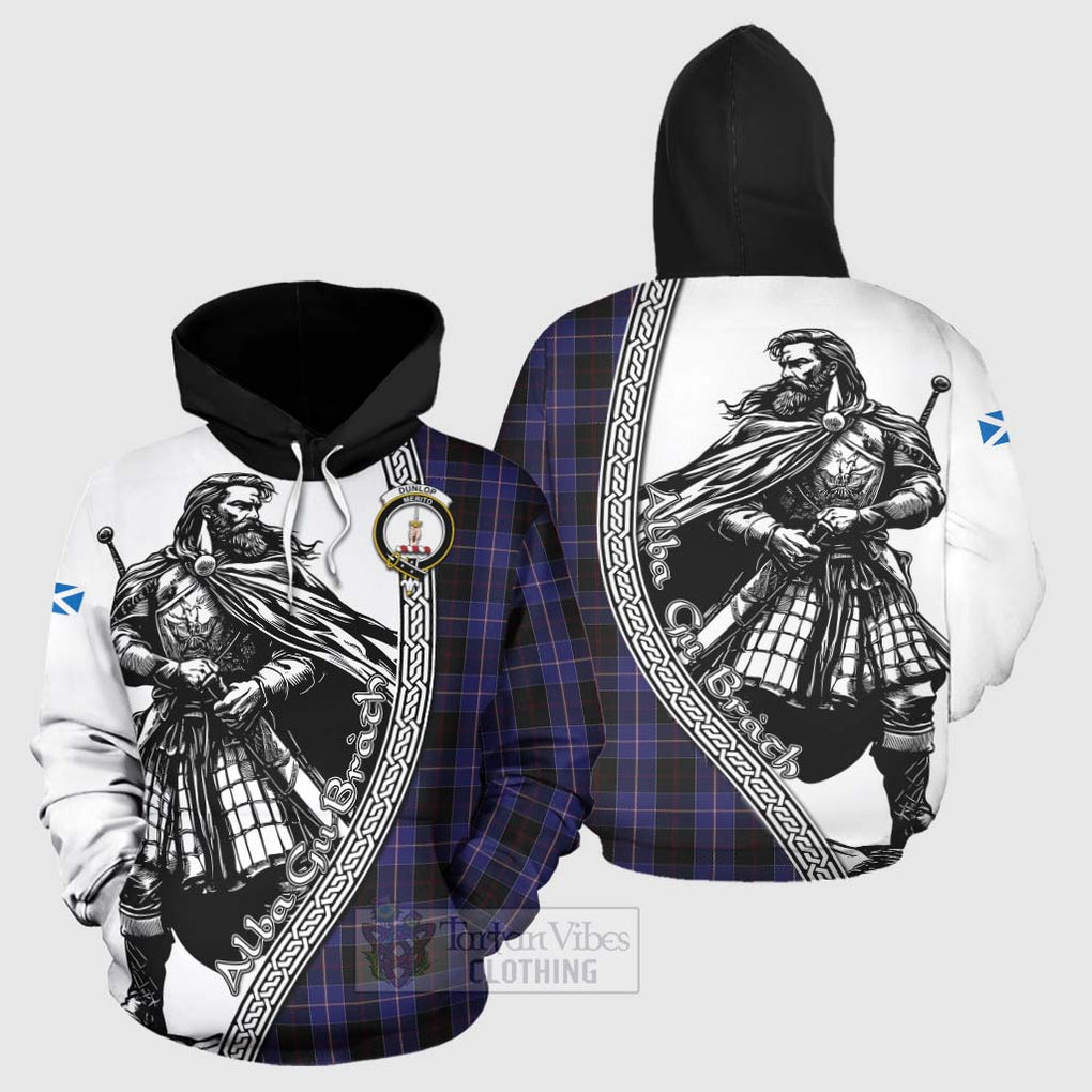 Tartan Vibes Clothing Dunlop Tartan Clan Crest Hoodie with Highlander Warrior Celtic Style