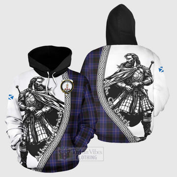 Dunlop Tartan Clan Crest Hoodie with Highlander Warrior Celtic Style