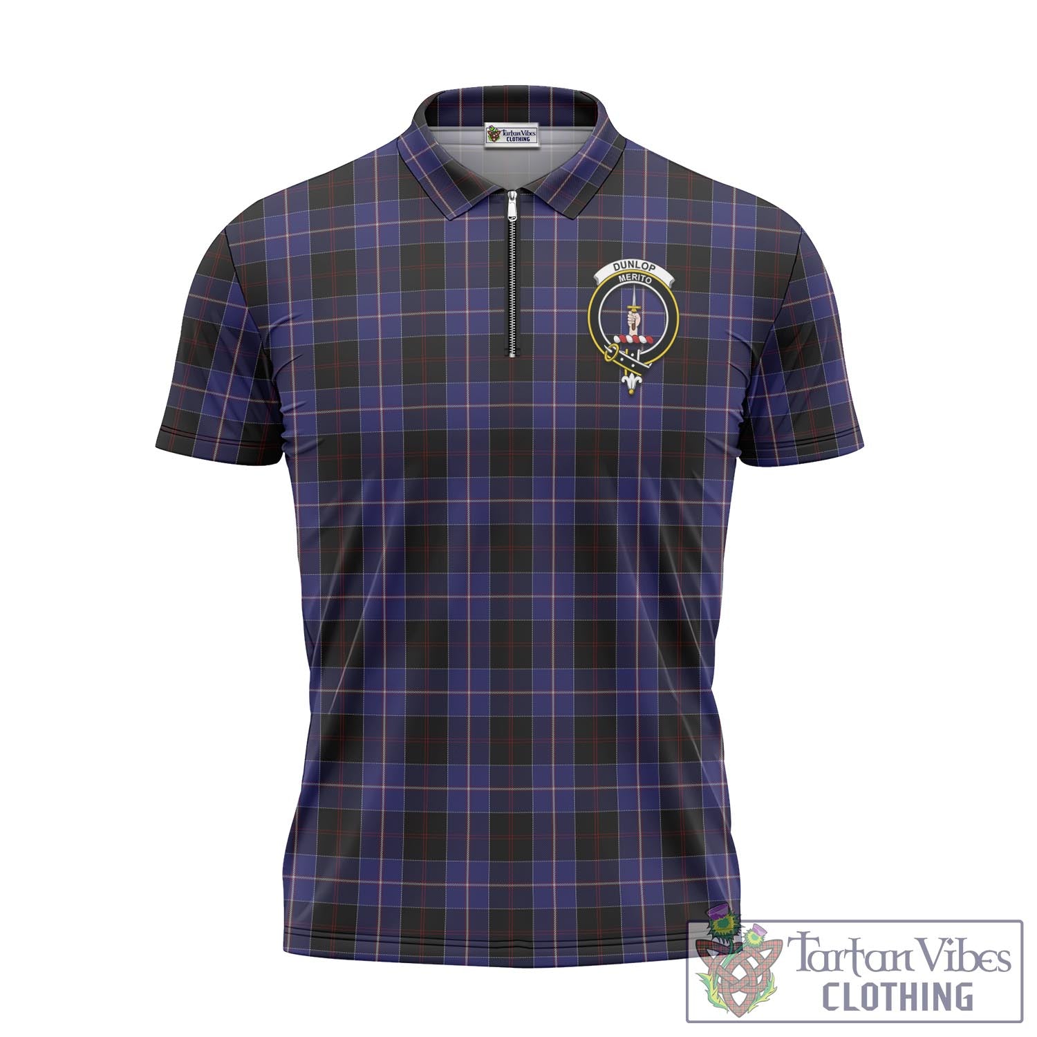 Tartan Vibes Clothing Dunlop Tartan Zipper Polo Shirt with Family Crest