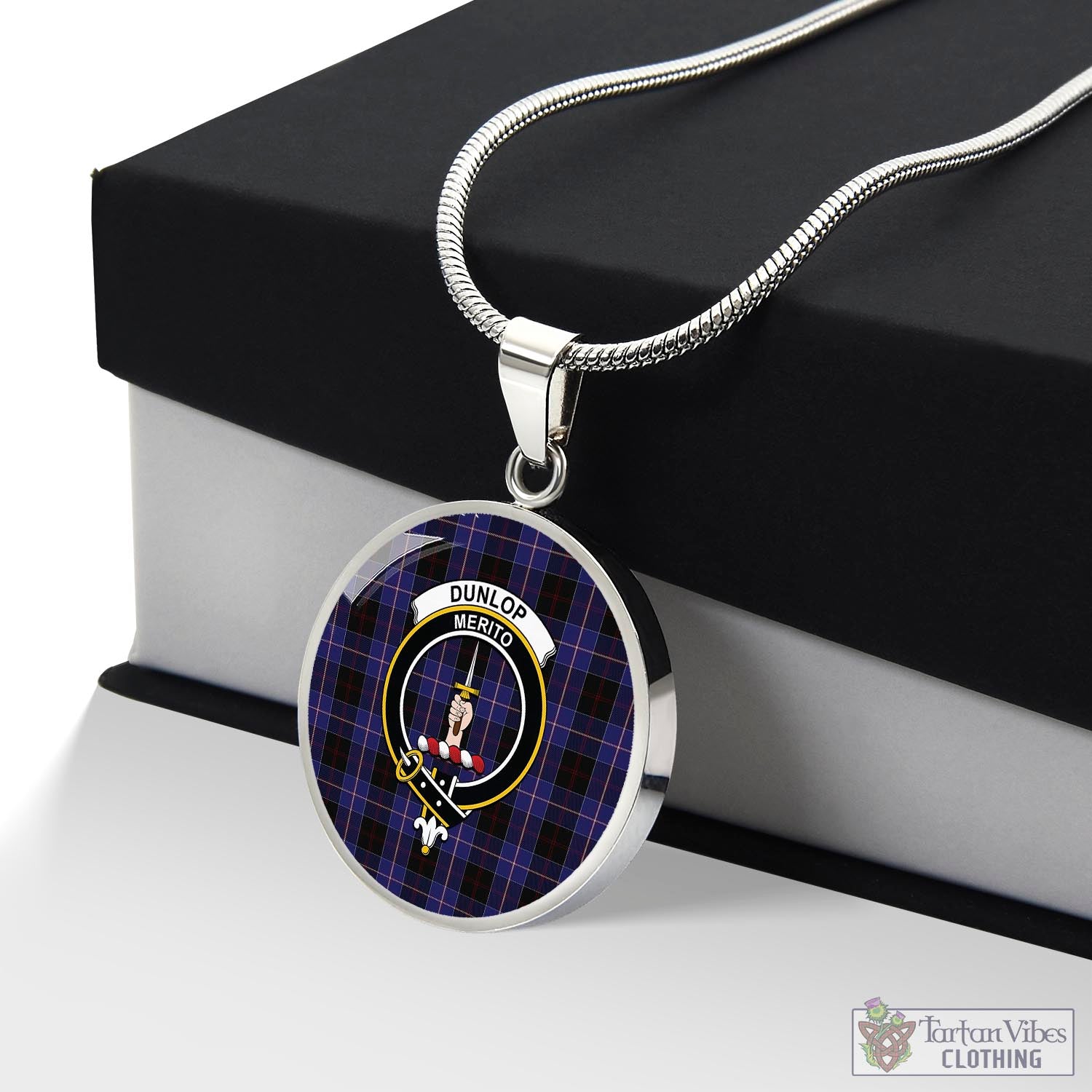 Tartan Vibes Clothing Dunlop Tartan Circle Necklace with Family Crest