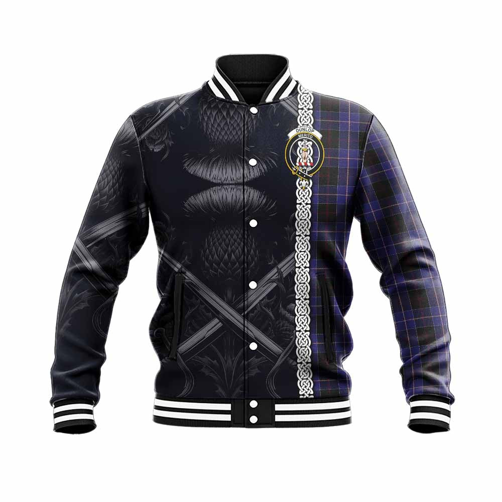 Dunlop Tartan Baseball Jacket with Family Crest Cross Sword Thistle Celtic Vibes Unisex - Tartan Vibes Clothing
