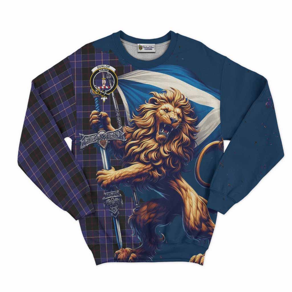 Tartan Vibes Clothing Dunlop Tartan Family Crest Sweatshirt with Scottish Majestic Lion