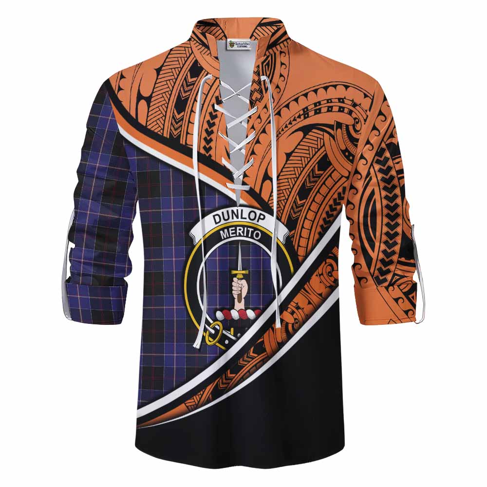 Tartan Vibes Clothing Dunlop Crest Tartan Ghillie Kilt Shirt with Maori Tattoo Style - Orange Version