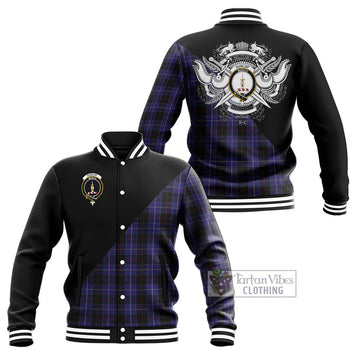 Dunlop Tartan Baseball Jacket with Family Crest and Military Logo Style