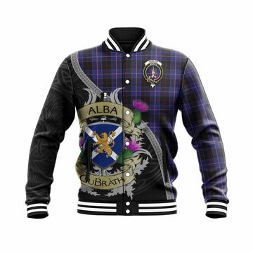 Dunlop Tartan Family Crest Baseball Jacket Lion Rampant Royal Thistle Shield Celtic Inspired Unisex - Tartan Vibes Clothing