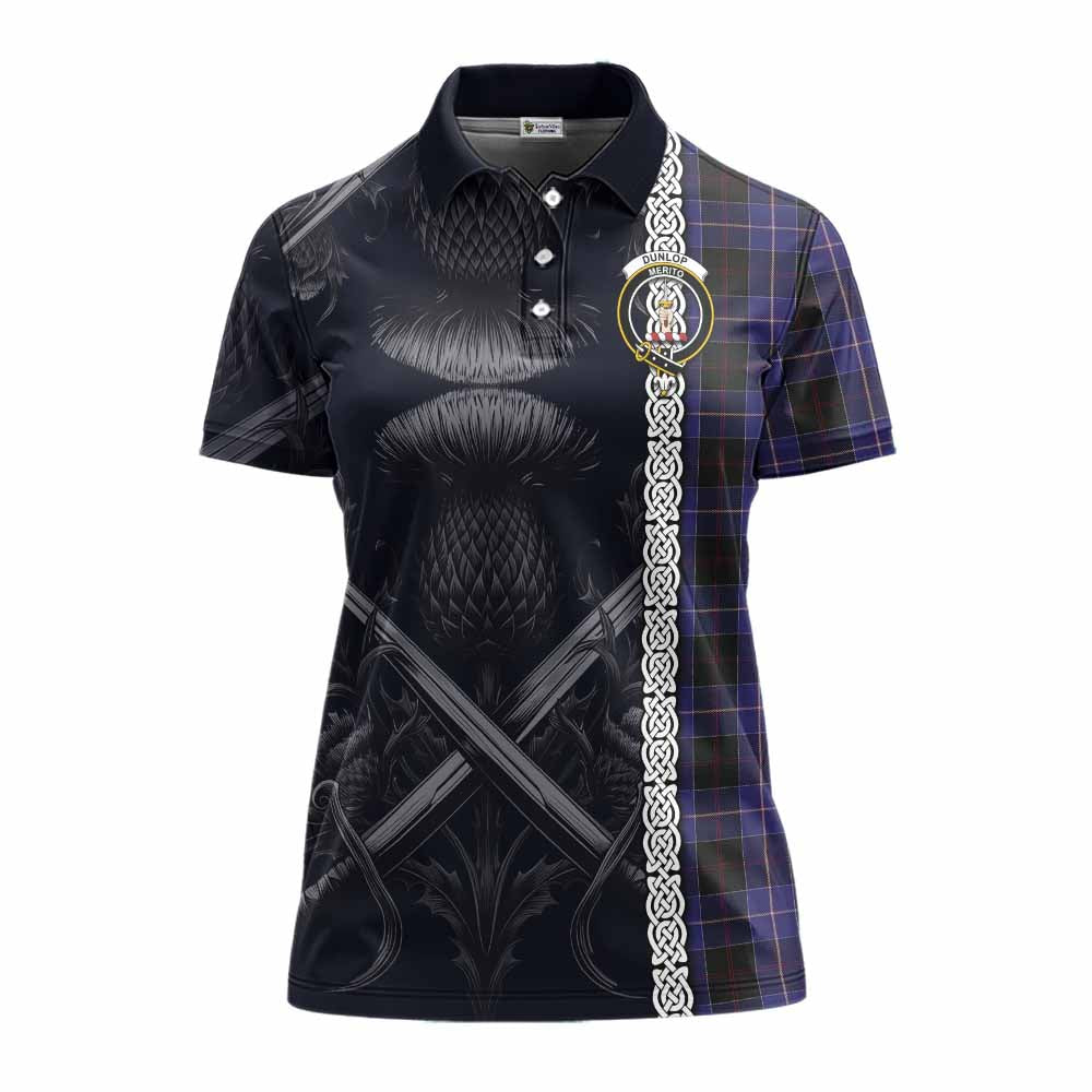 Tartan Vibes Clothing Dunlop Tartan Women's Polo Shirt with Family Crest Cross Sword Thistle Celtic Vibes