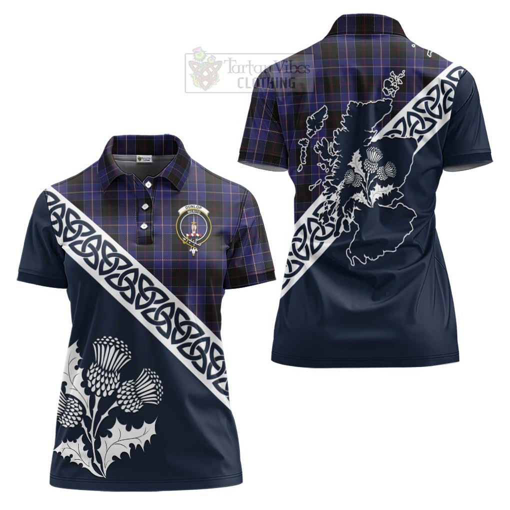 Tartan Vibes Clothing Dunlop Tartan Women's Polo Shirt Featuring Thistle and Scotland Map