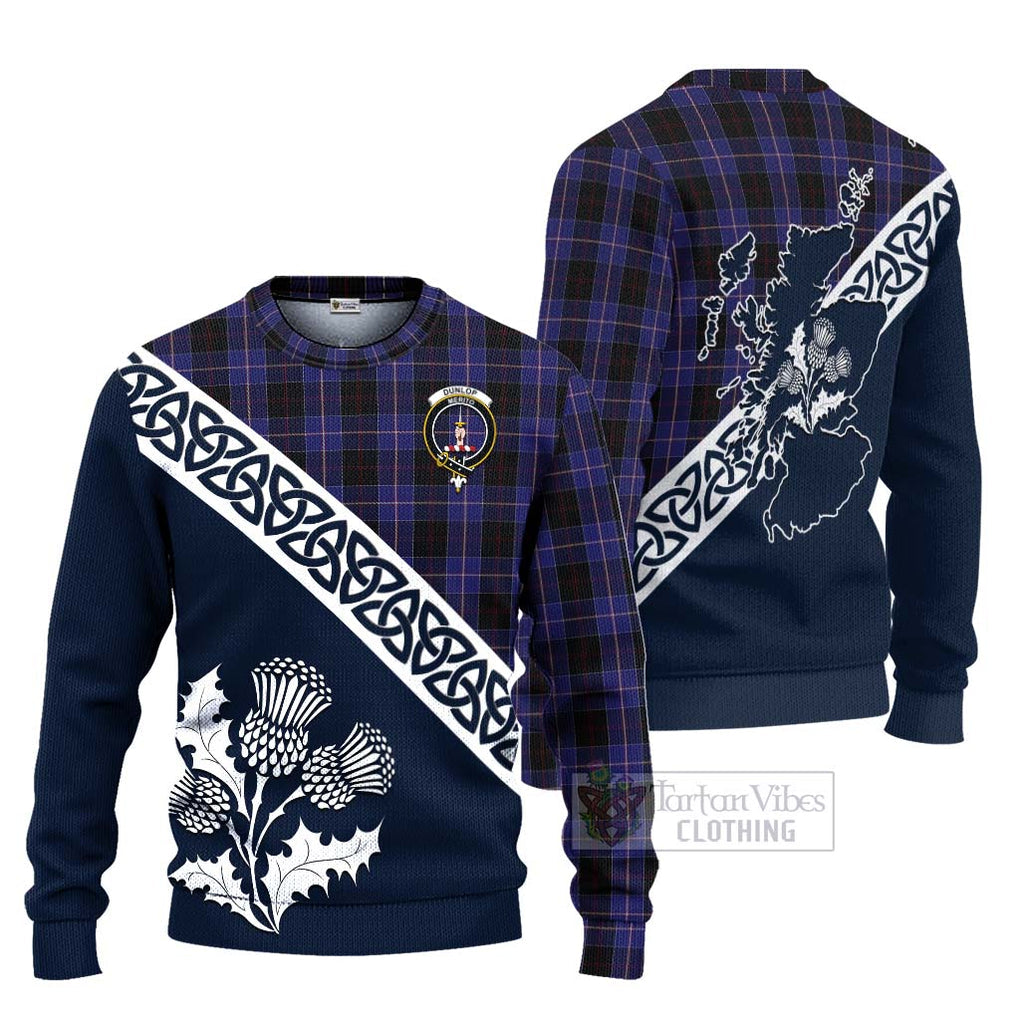 Tartan Vibes Clothing Dunlop Tartan Knitted Sweater Featuring Thistle and Scotland Map