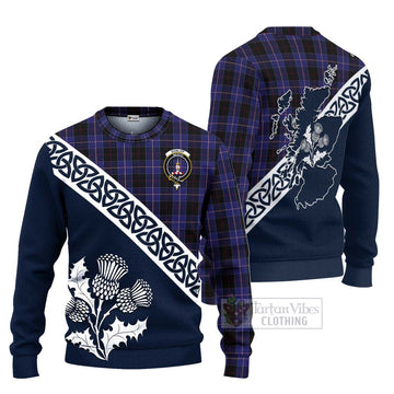 Dunlop Tartan Ugly Sweater Featuring Thistle and Scotland Map