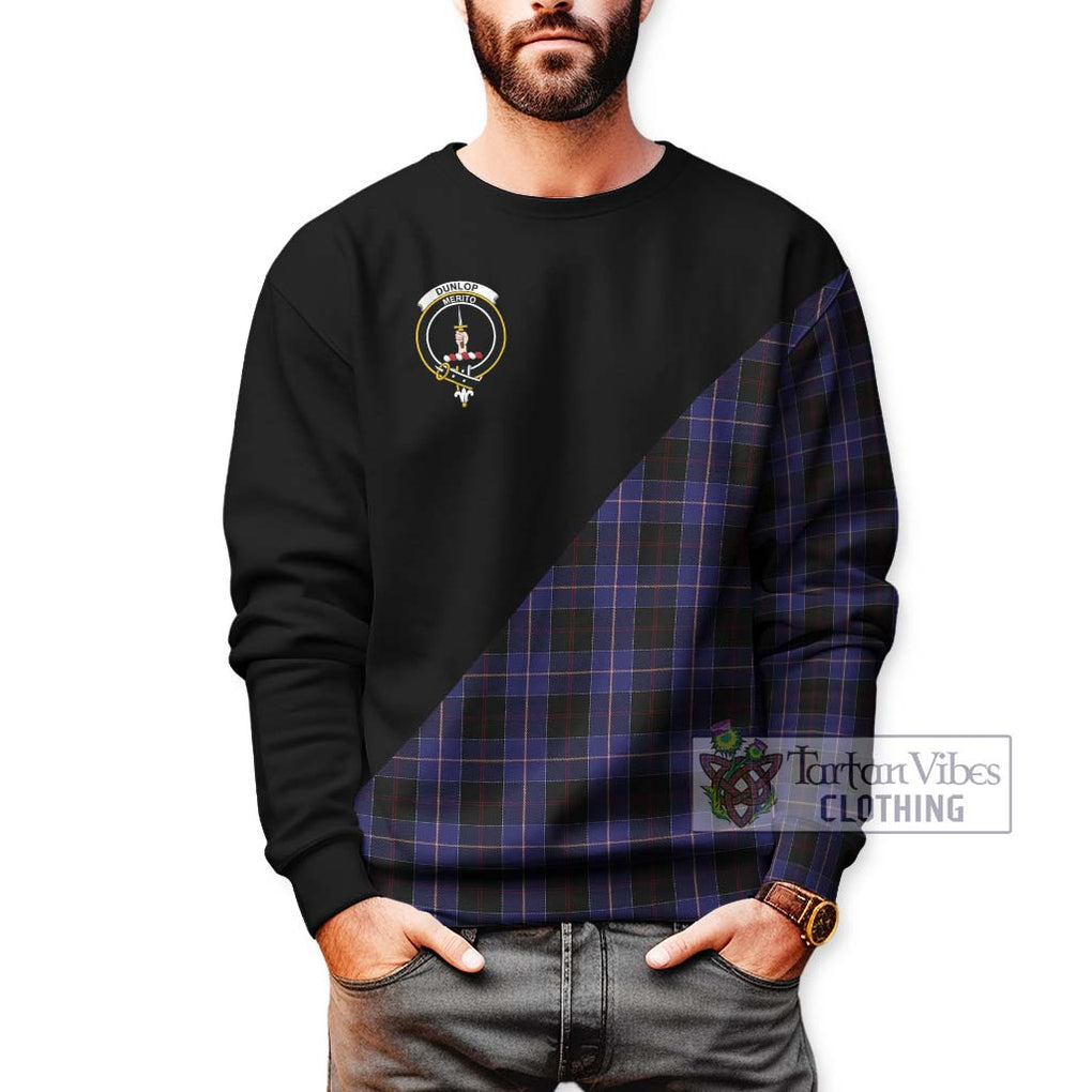 Dunlop Tartan Sweatshirt with Family Crest and Military Logo Style Unisex - Tartanvibesclothing Shop