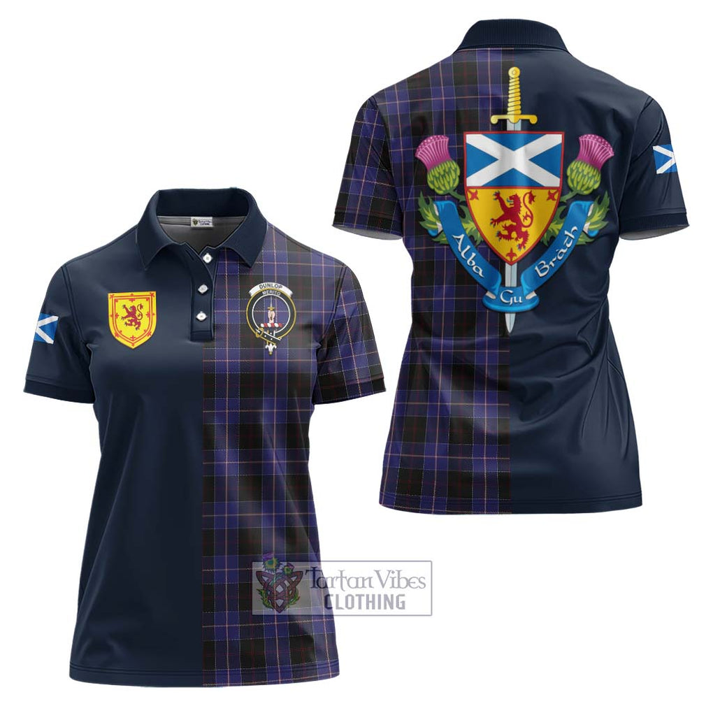 Tartan Vibes Clothing Dunlop Tartan Women's Polo Shirt with Scottish Lion Royal Arm Half Style