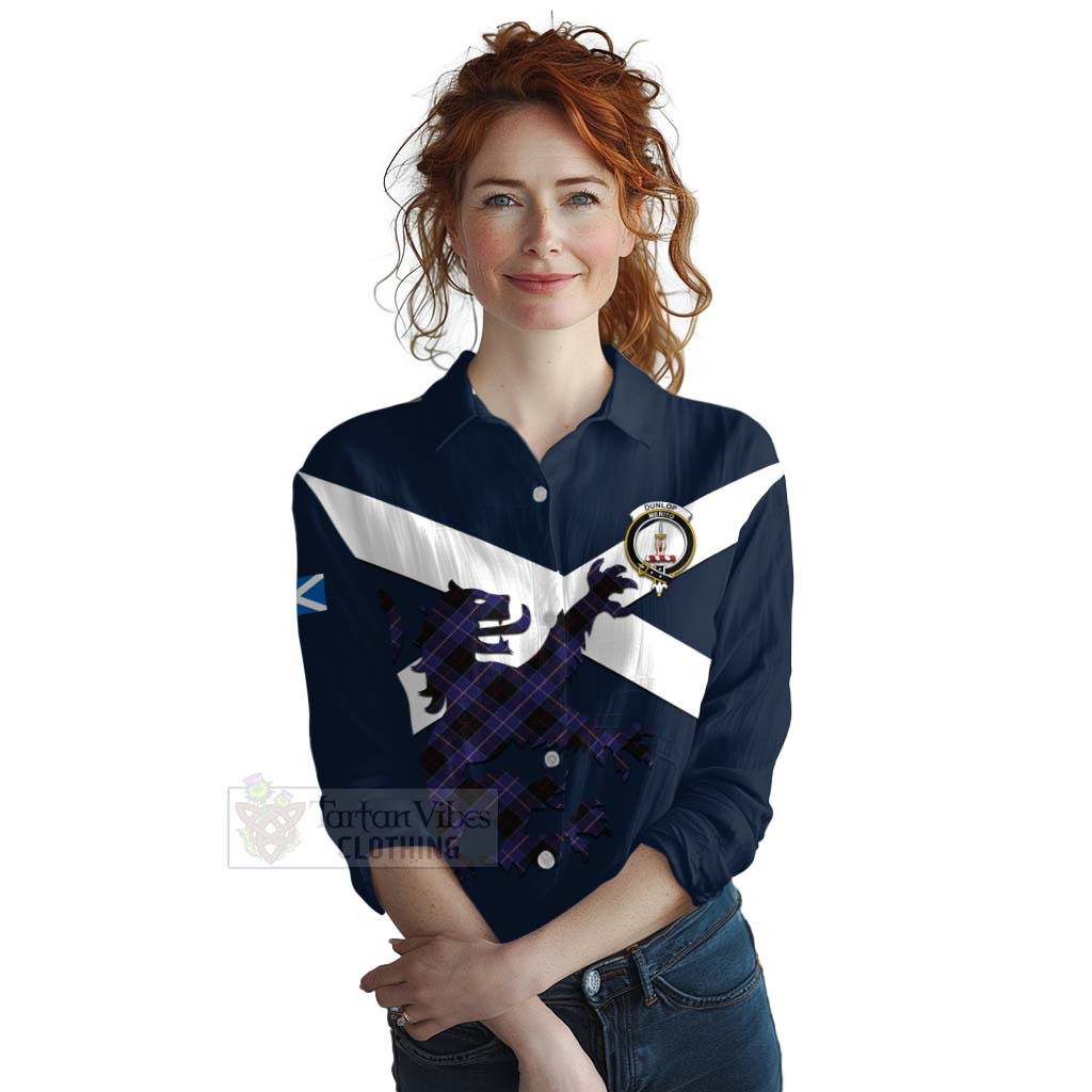 Tartan Vibes Clothing Dunlop Tartan Lion Rampant Women's Casual Shirt Proudly Display Your Heritage with Alba Gu Brath and Clan Name