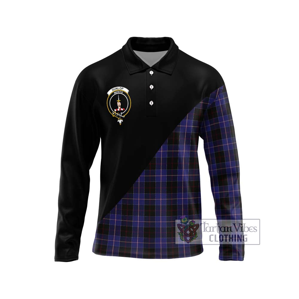 Dunlop Tartan Long Sleeve Polo Shirt with Family Crest and Military Logo Style Unisex - Tartanvibesclothing Shop