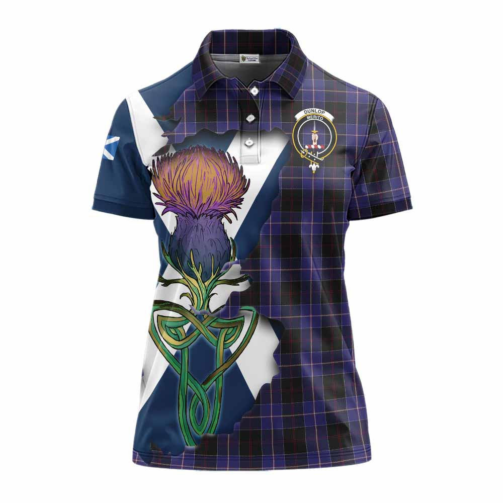Dunlop Tartan Family Crest Women's Polo Shirt Scottish Thistle Celtic Inspired Women - Tartan Vibes Clothing