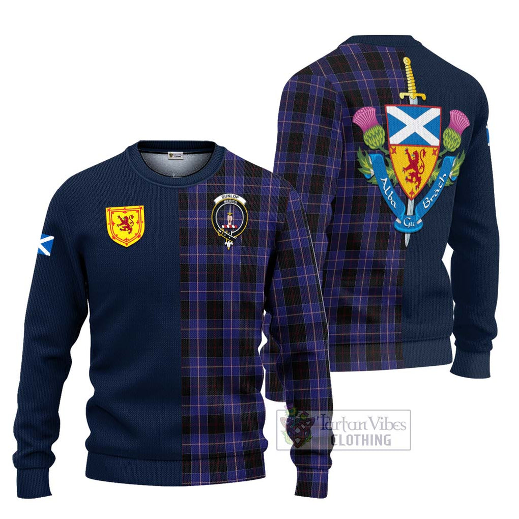 Tartan Vibes Clothing Dunlop Tartan Knitted Sweater with Scottish Lion Royal Arm Half Style