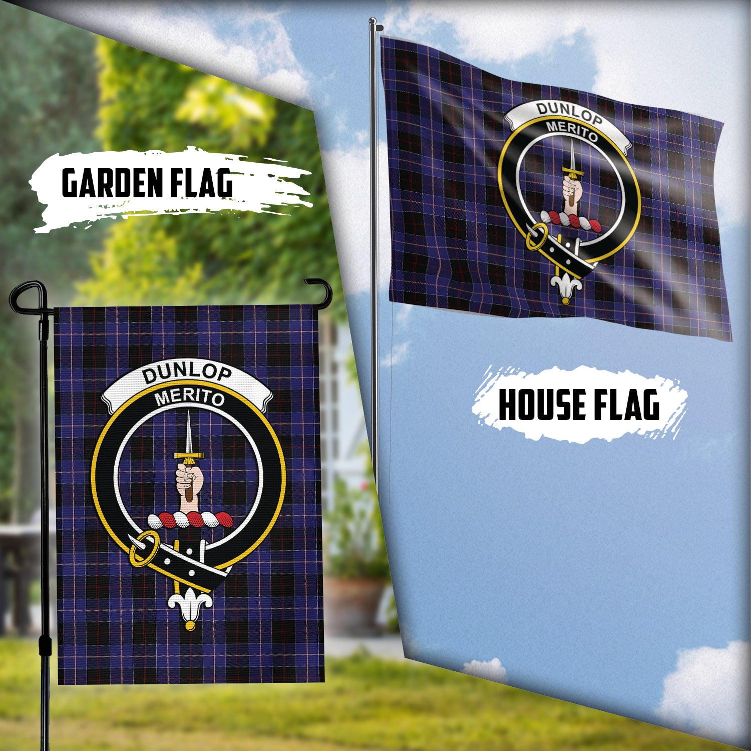 Dunlop Tartan Flag with Family Crest Garden Flag (Vertical) - Tartan Vibes Clothing