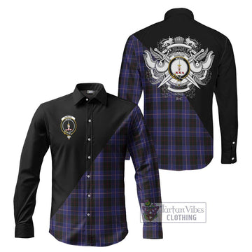 Dunlop Tartan Long Sleeve Button Shirt with Family Crest and Military Logo Style