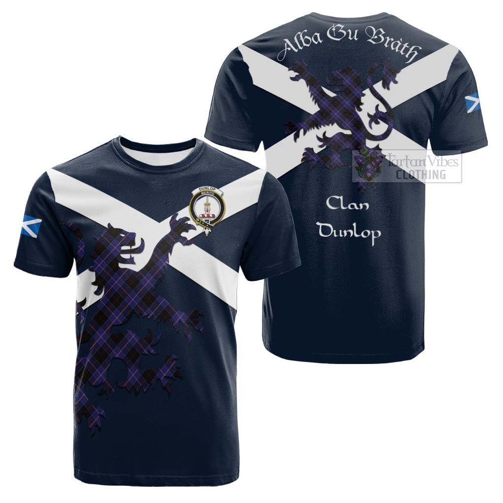 Tartan Vibes Clothing Dunlop Tartan Lion Rampant Cotton T-shirt – Proudly Display Your Heritage with Alba Gu Brath and Clan Name