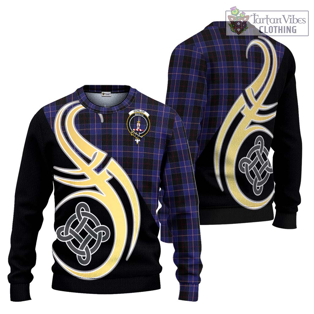 Dunlop Tartan Knitted Sweater with Family Crest and Celtic Symbol Style Unisex - Tartan Vibes Clothing