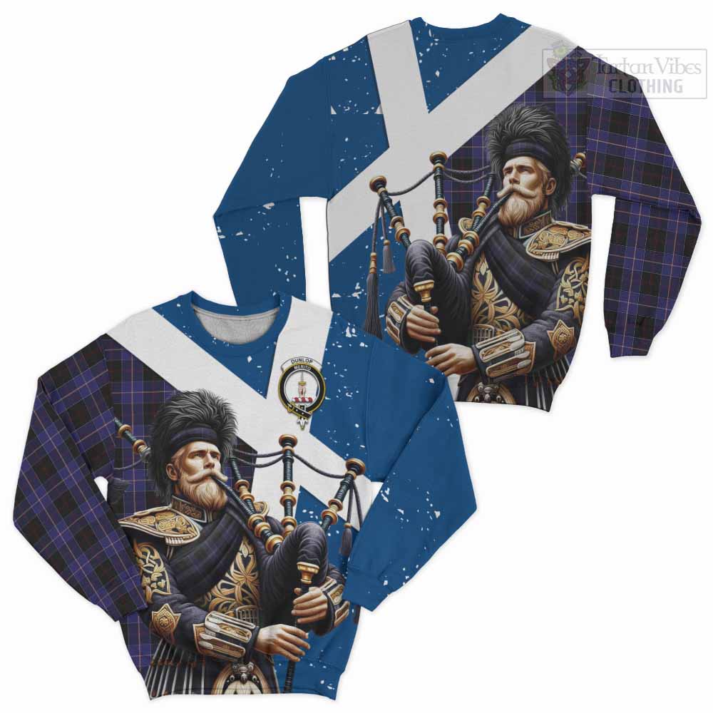 Tartan Vibes Clothing Dunlop Tartan Sweatshirt with Family Crest Scottish Bagpiper Vibes