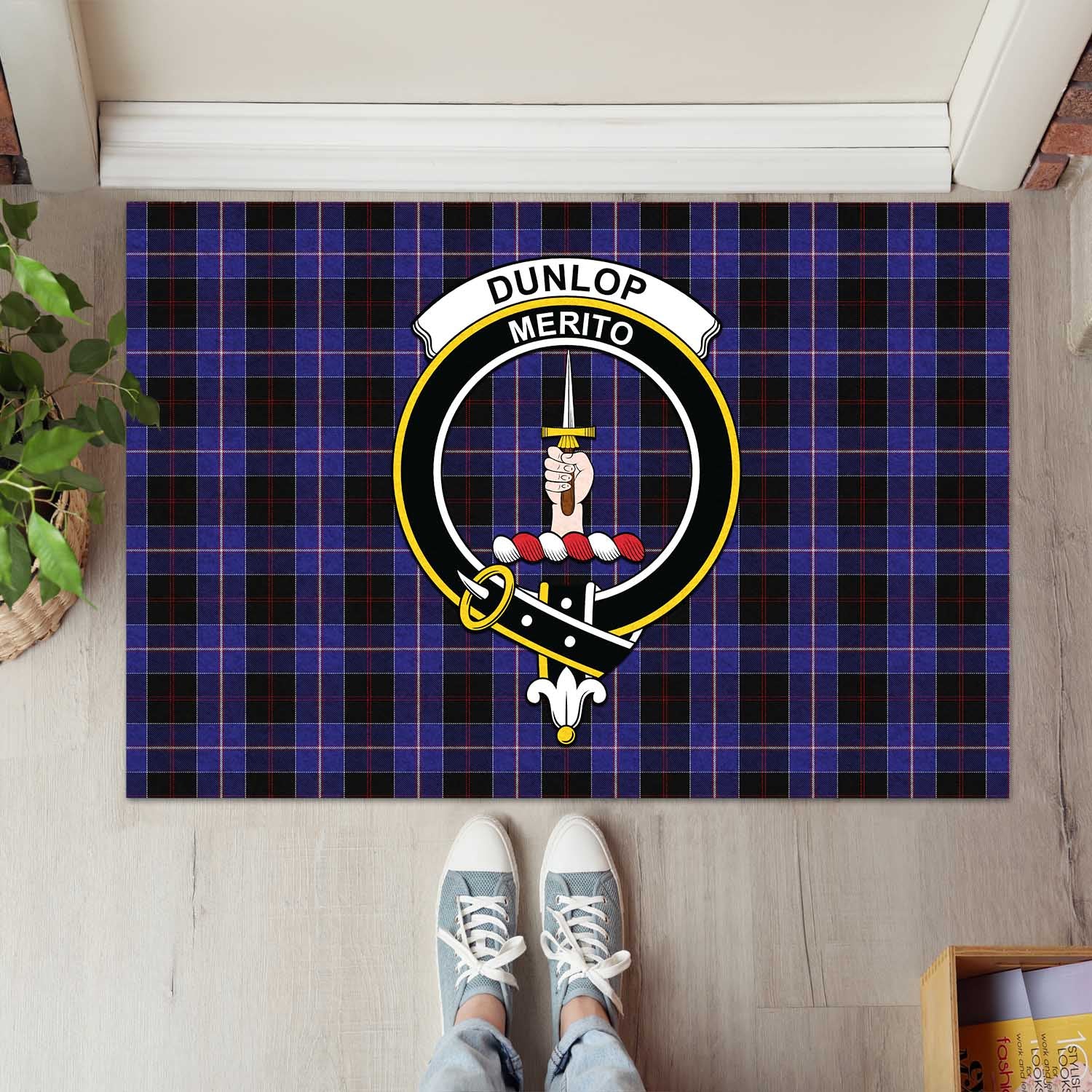 Dunlop Tartan Door Mat with Family Crest - Tartanvibesclothing