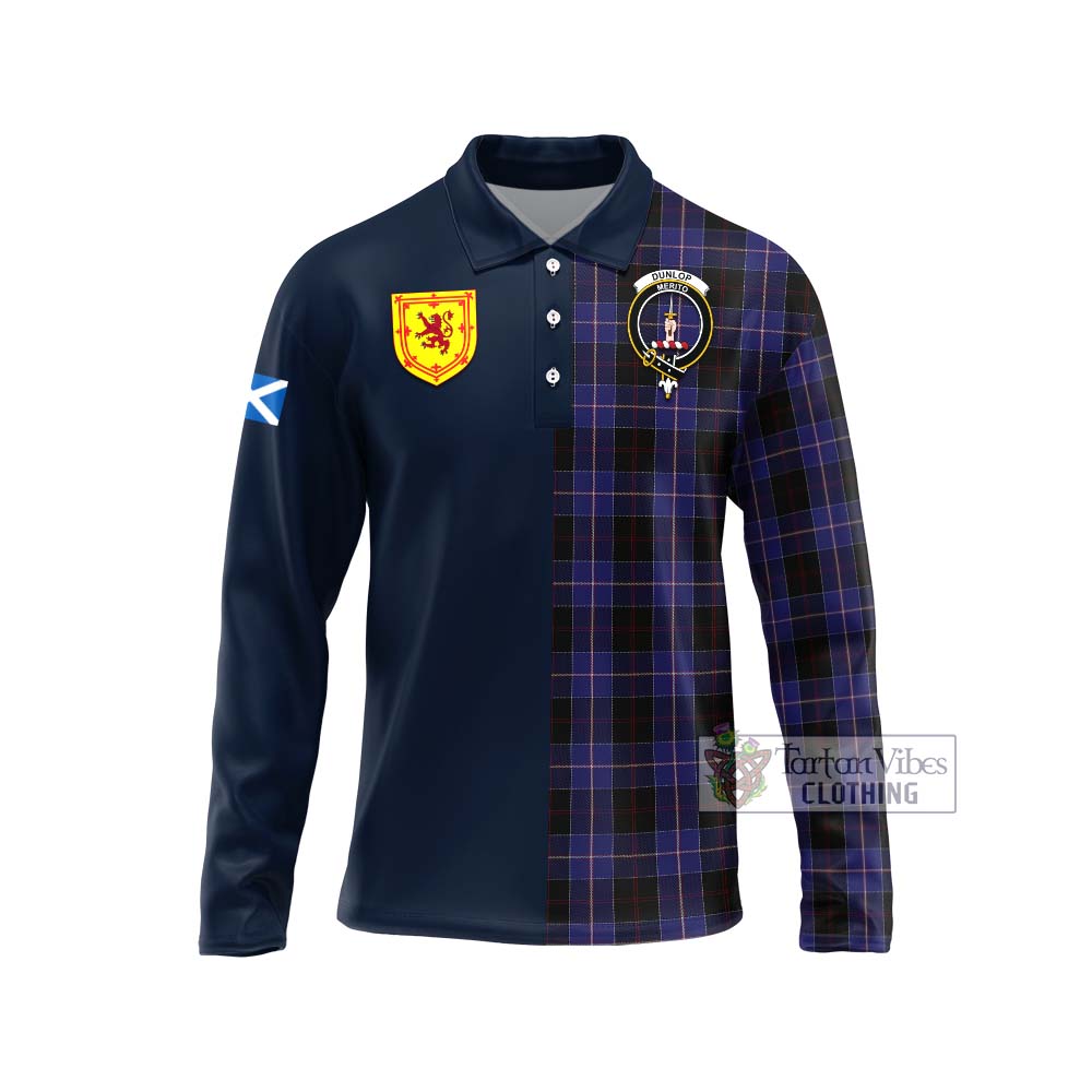 Tartan Vibes Clothing Dunlop Tartan Long Sleeve Polo Shirt with Scottish Lion Royal Arm Half Style