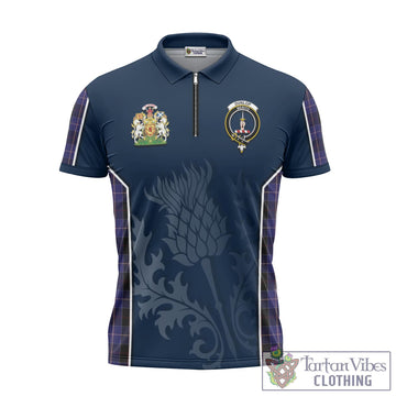 Dunlop Tartan Zipper Polo Shirt with Family Crest and Scottish Thistle Vibes Sport Style