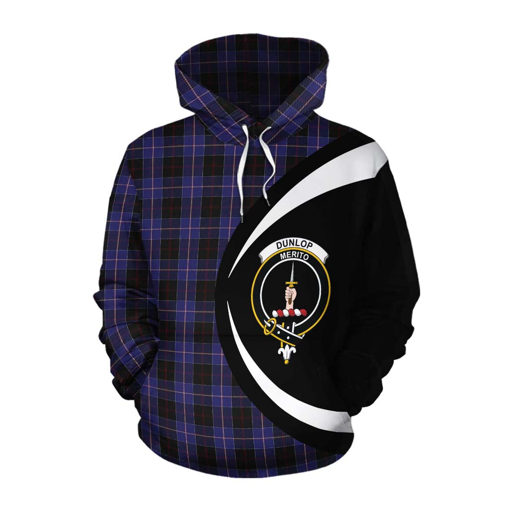 Tartan Vibes Clothing Dunlop Tartan Cotton Hoodie with Family Crest Circle Style