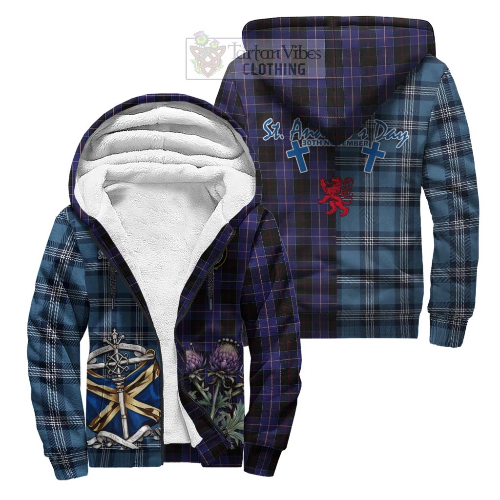 Tartan Vibes Clothing Dunlop Tartan Sherpa Hoodie Happy St. Andrew's Day Half Tartan Style