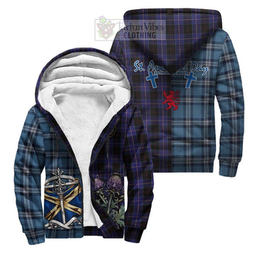 Dunlop Tartan Sherpa Hoodie Happy St. Andrew's Day Half Tartan Style