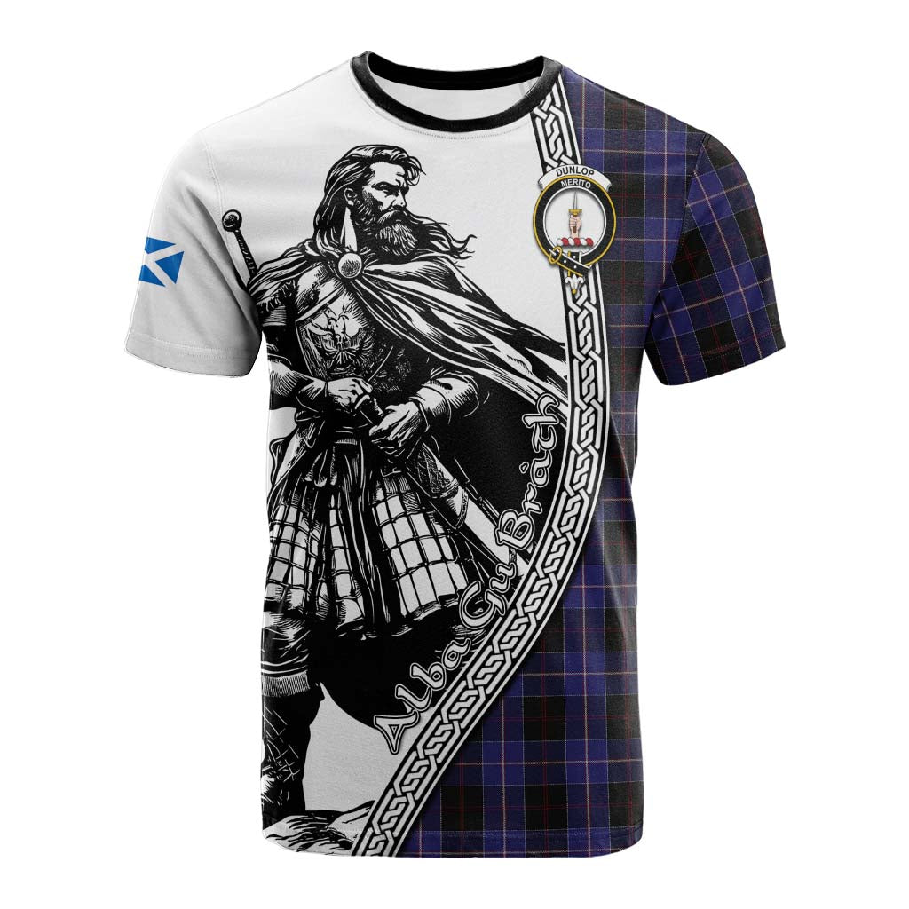 Dunlop Tartan Clan Crest Cotton T-shirt with Highlander Warrior Celtic Style