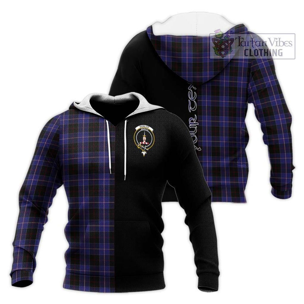 Dunlop Tartan Knitted Hoodie with Family Crest and Half Of Me Style Unisex Knitted Pullover Hoodie - Tartanvibesclothing Shop