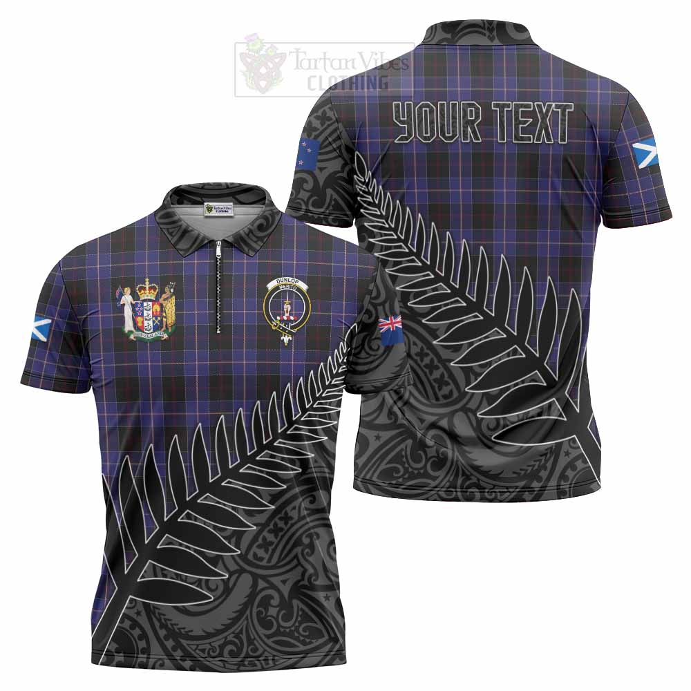 Tartan Vibes Clothing Dunlop Crest Tartan Zipper Polo Shirt with New Zealand Silver Fern Half Style