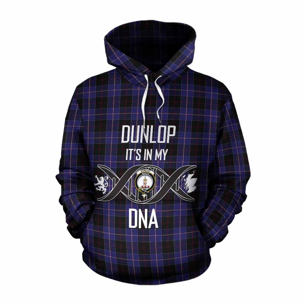 Tartan Vibes Clothing Dunlop Tartan Cotton Hoodie with Family Crest DNA In Me Style